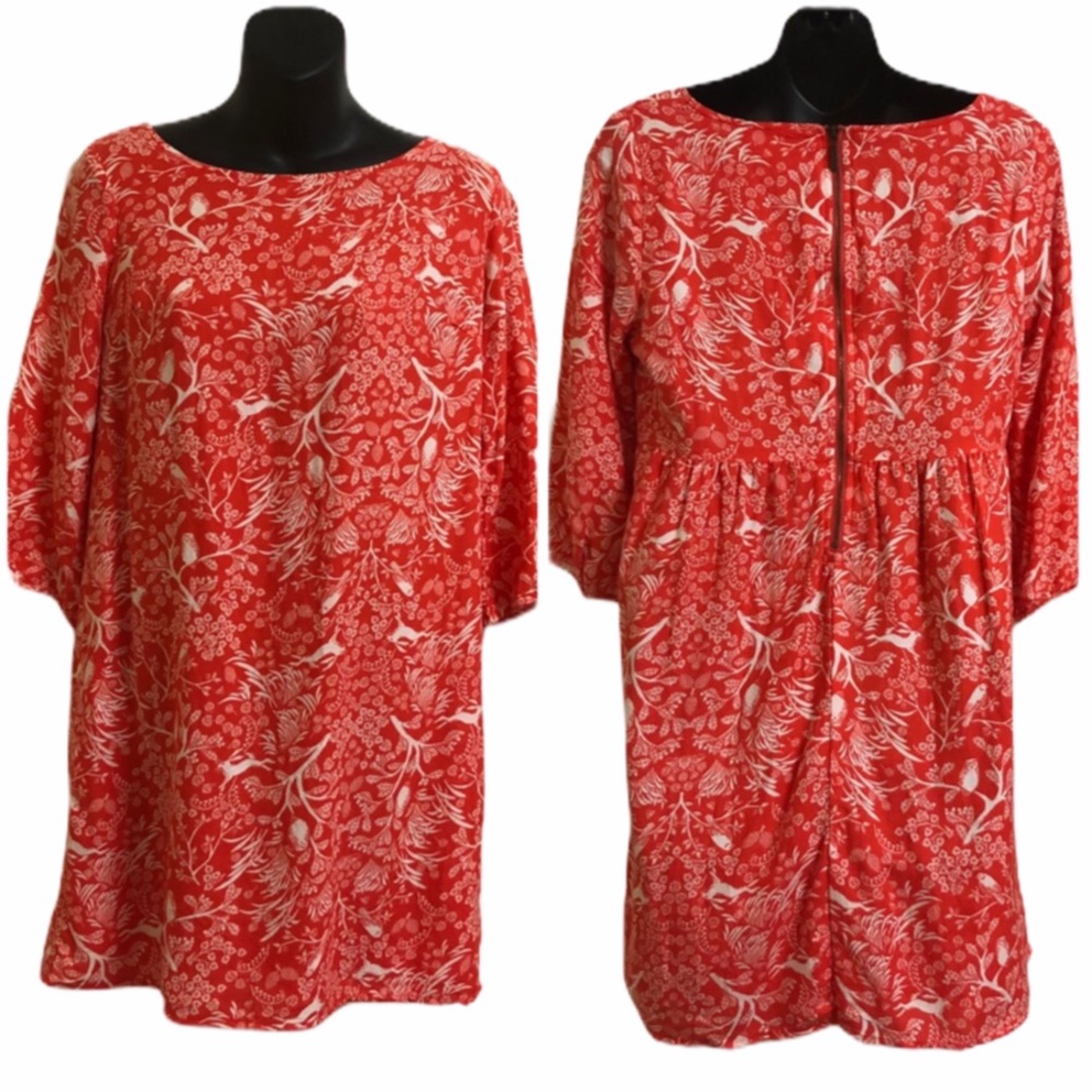 Red Orange Nature 3/4 Sleeve Dress